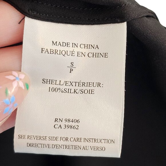 Theory 100% Silk Black Long Sleeve Blouse Sz S - Picture 7 of 9